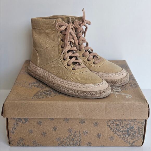 Free People NEW Menorca Lace Up Boots Size 6 Tan Canvas Espadrille Comfort - Picture 8 of 13